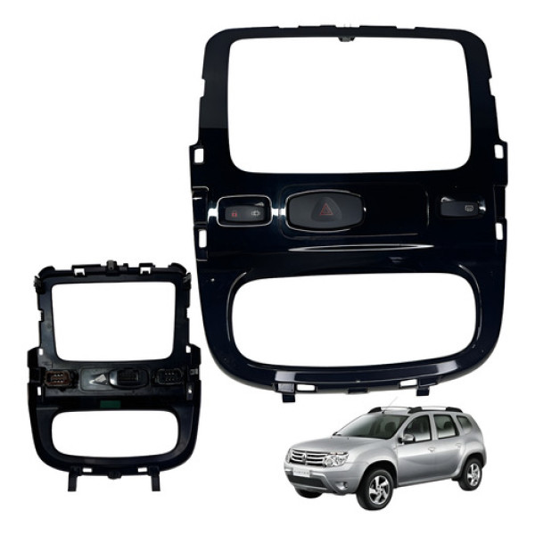 Moldura Painel Botao Alerta Duster 2012 2016 Radio Original Preto