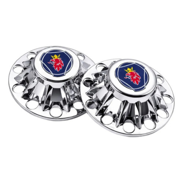 Par Sobre Tampa Cubo Tração Scania Com Adesivo Resina Cromado